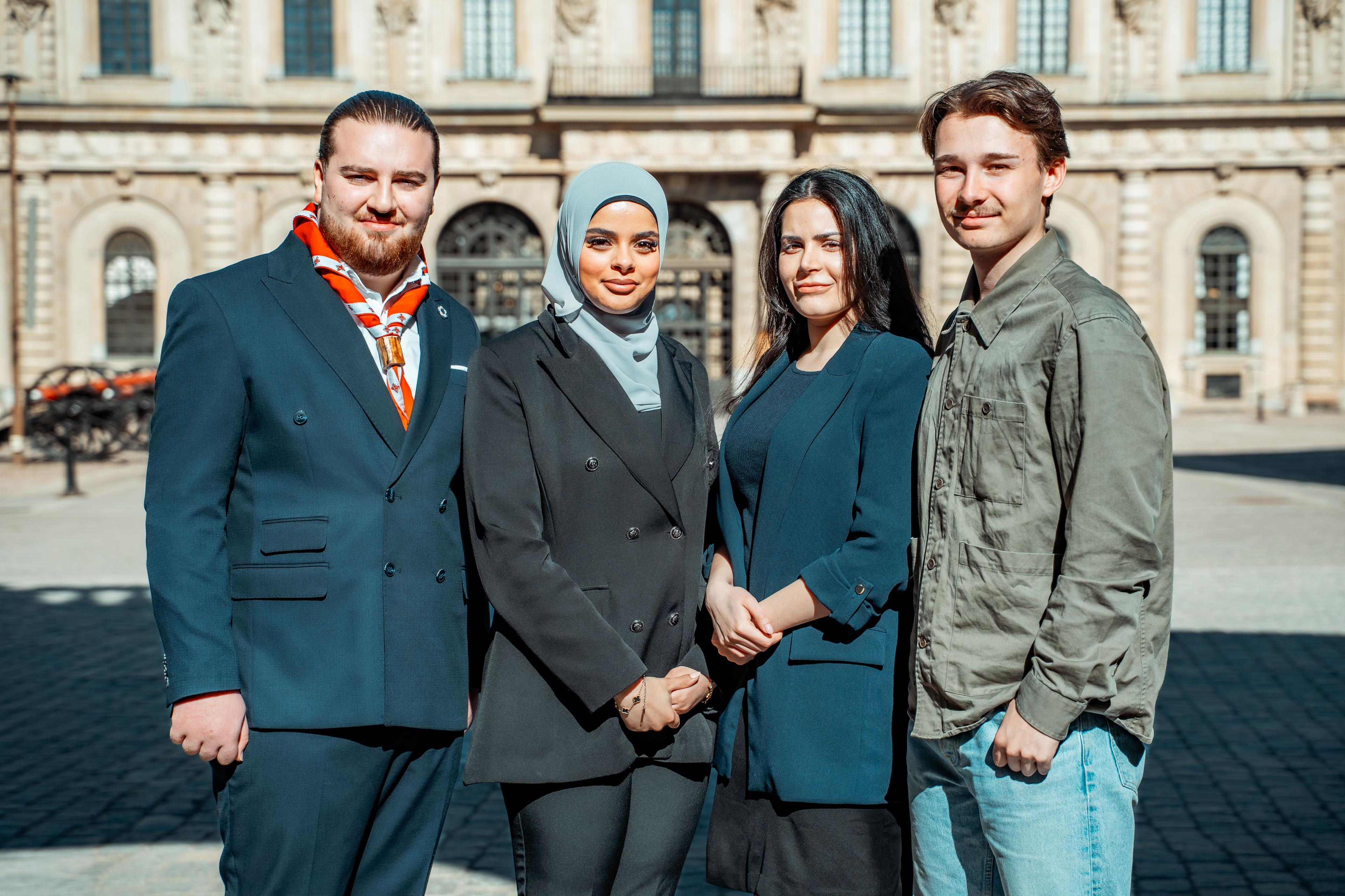 2026 års mottagare av Kompassrosen: Milad Findakli, Safa Al-Amirtaha, Hasti Khodabakhshi och Jens Bergold Knabe